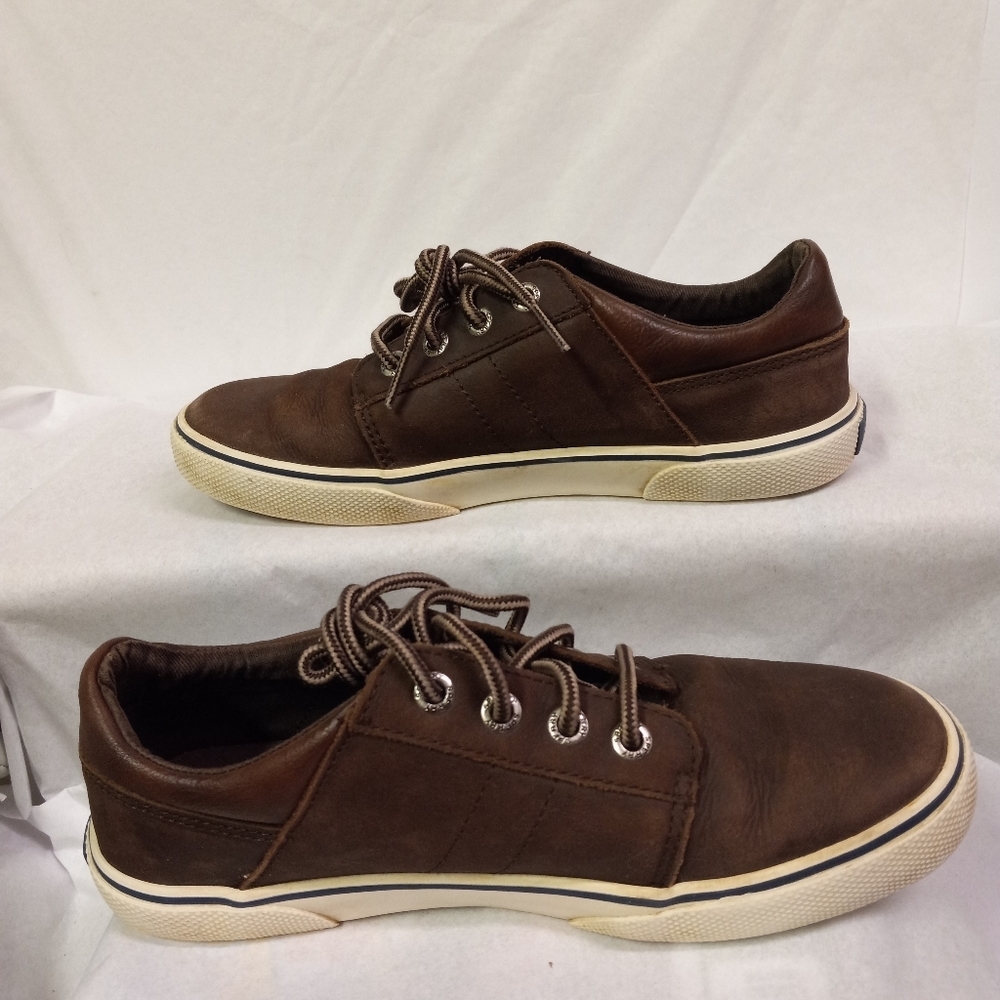 SPERRY Top-Siders Sneakers OLLIE Brown Leather Youth Size 4M - Picture 2 of 8